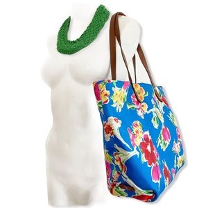 Ralph Lauren Tote Bag & Pouch Floral Blue Zipper